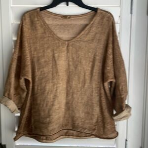 Chocolate Preppy Women’s 100% linen burn out mixed media pullover top